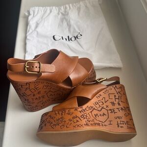 Chloe  graffiti style Brown Platform Sandals